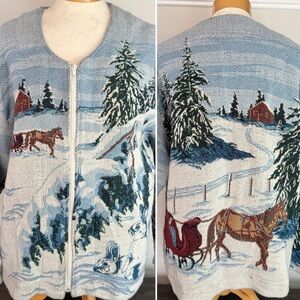 Vtg 90's Art Unlimited Sportswear Winter Wonderland Tapestry Jacket Womens XL